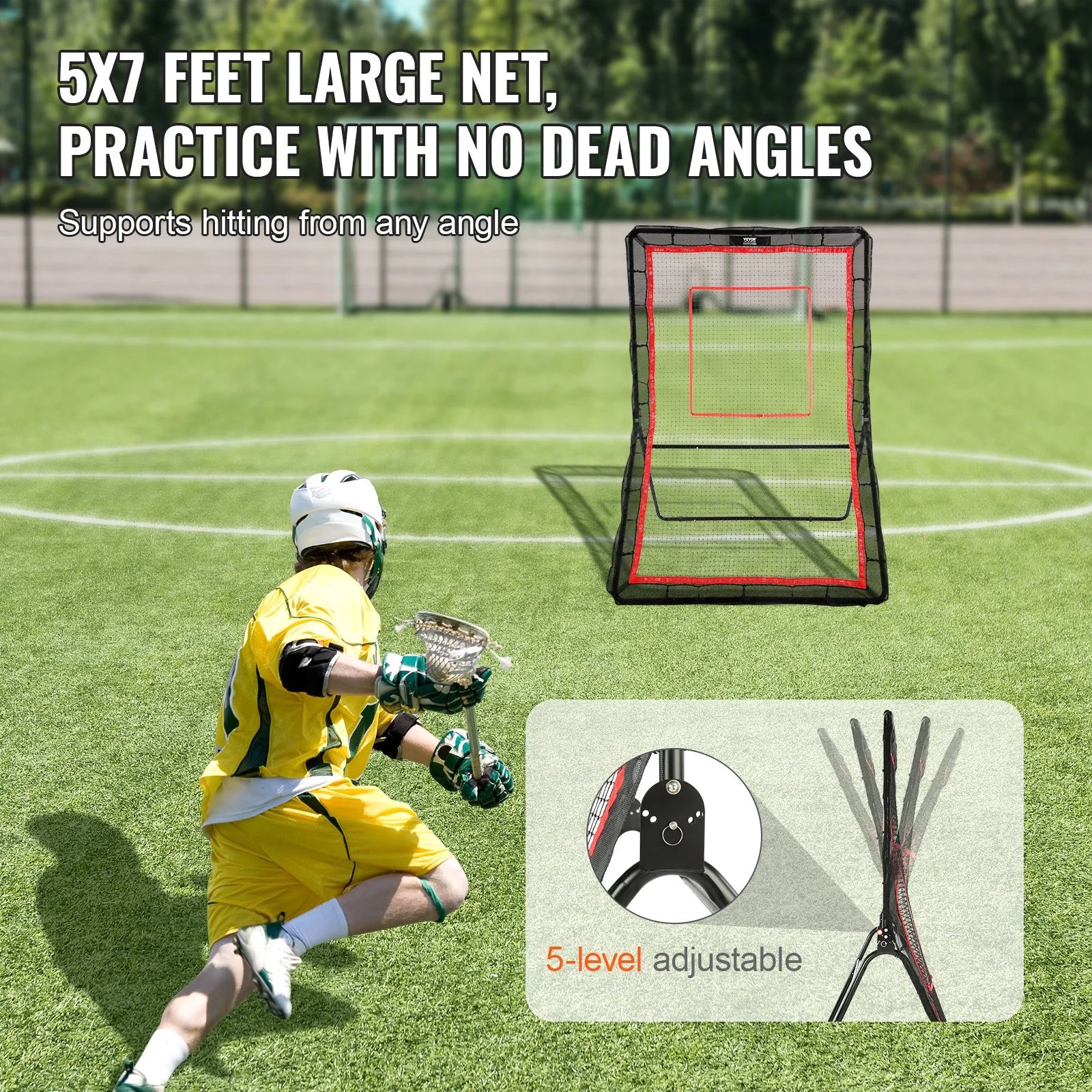 VEVOR Lacrosse Rebounder for Backyard, 5X7 Ft Volleyball Bounce Back Net, Pitchback Throwback Baseball Softball Return Training Screen, Adjustable Angle Shooting Practice Training Wall with Target